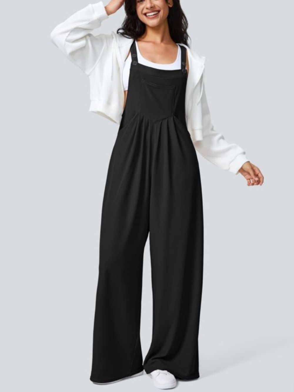 HALARA Black Wide-Leg Pinafore Jumpsuit